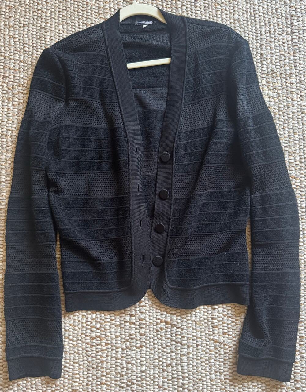 Giorgio Armani Black Textured Knit Cardigan Sweater Made in Italy EU 44 US M/L